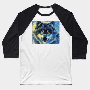 Alpha Wolf Portrait - Blue Wolf Vincent Van Gogh Impressionist Style Baseball T-Shirt